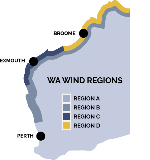 Map of WA showing the wind regions.